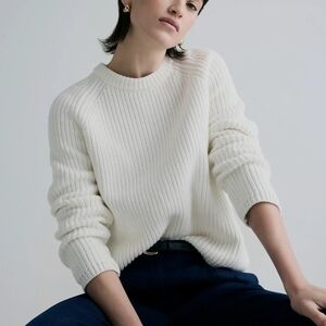 Quince Cream Ribbed Crewneck Sweater